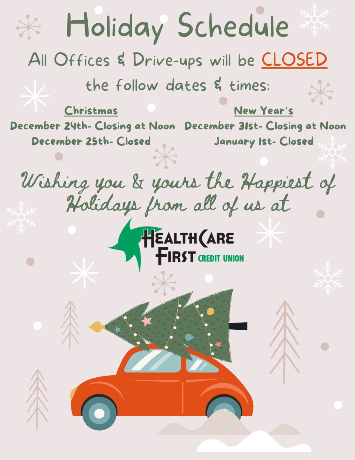 Holiday Schedule 2024 Healthcare First Credit Union